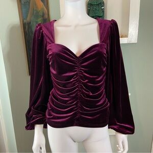 BCBGeneration Velvet Ruched Sweetheart Blouse Top Shirt Small S Balloon Sleeve
